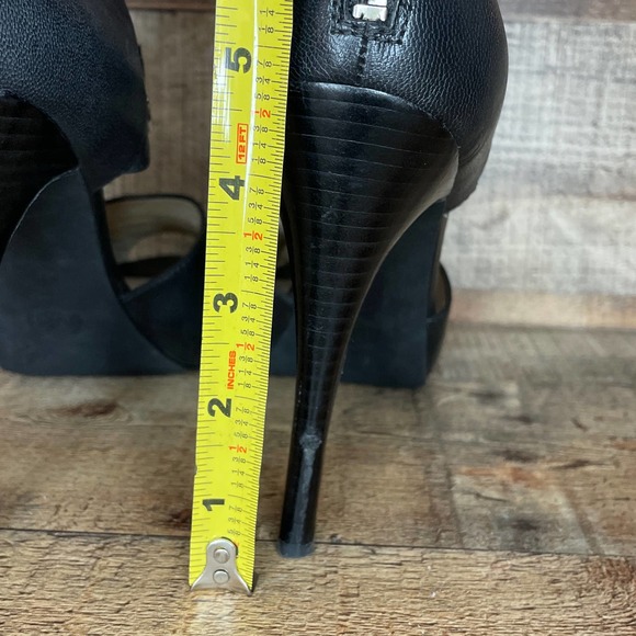 Michael Kors Black Leather Peep Toe Heels Back Zip Size 10 - Picture 10 of 14